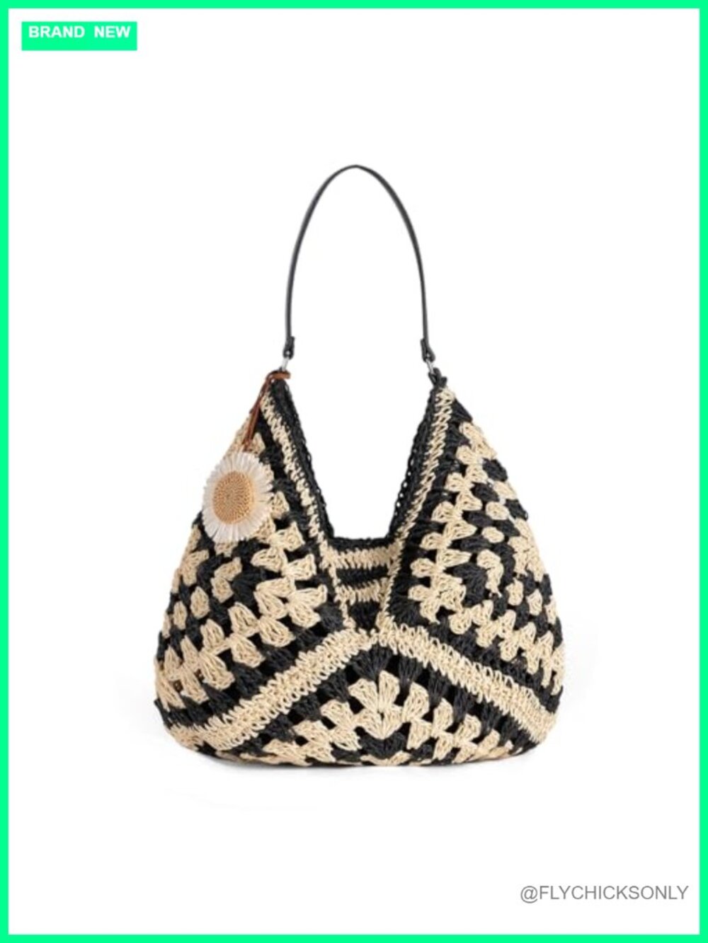Black & Natural Crochet Hobo Tote